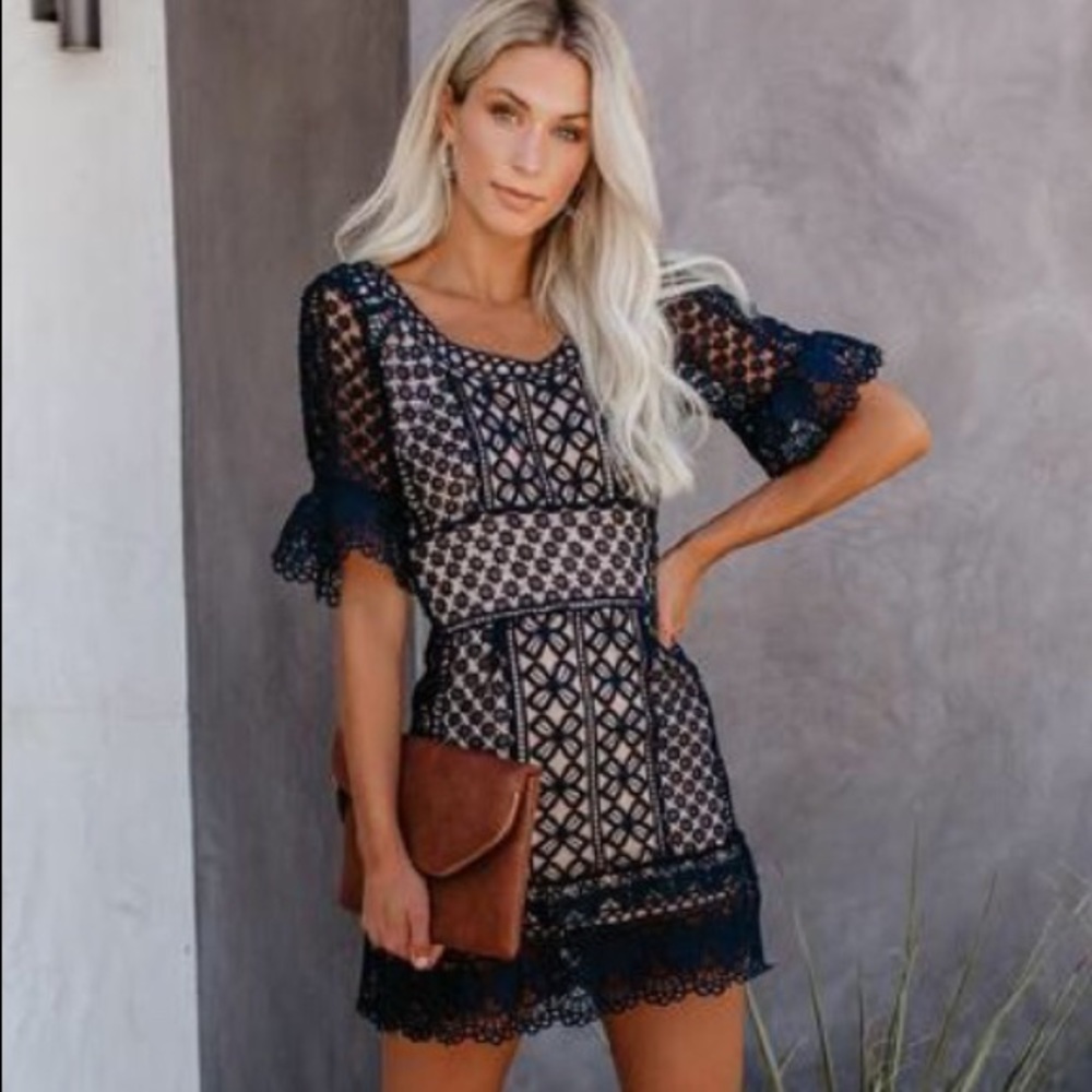 YOU’RE THE ONE CROCHET LACE DRESS- NAVY